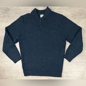 LL Bean 100% Lambs Wool Henley Leather Buttons Navy/Green Mens XL Tall